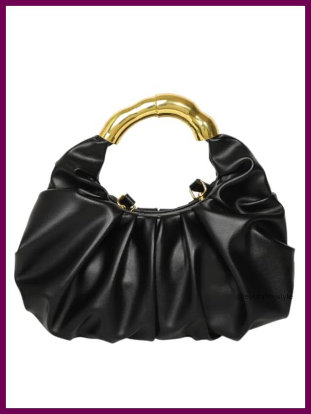 Women Evening Clutch Pleated Ruched Faux Leather Gold Resin Handle Zip